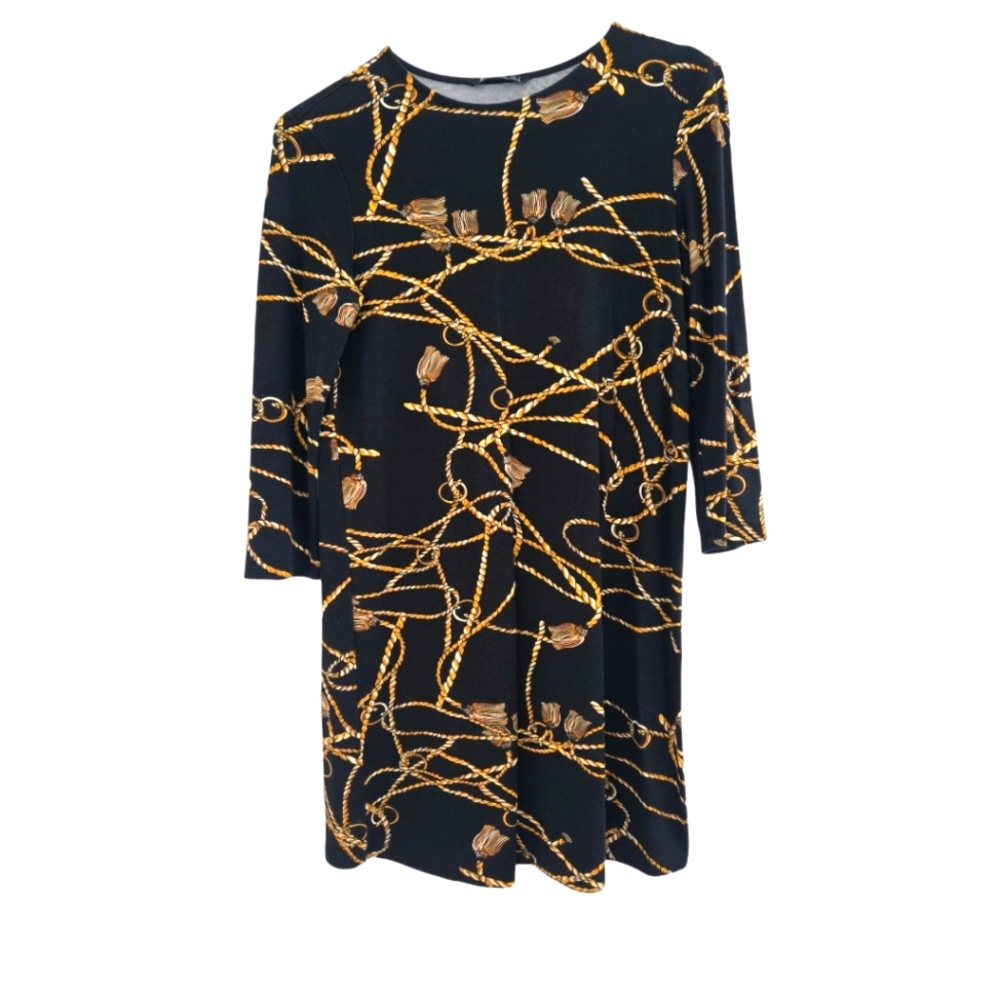 Chic Black and Gold Patterned Dress